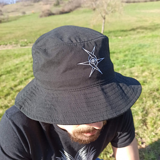 Angel glyph embroidered on bucket hat
