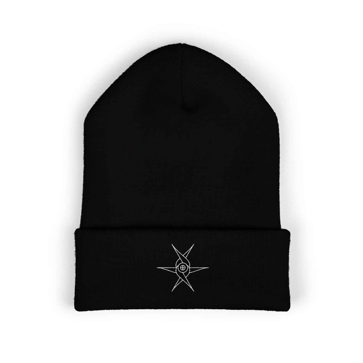 Angel glyph embroidered on beanie hat