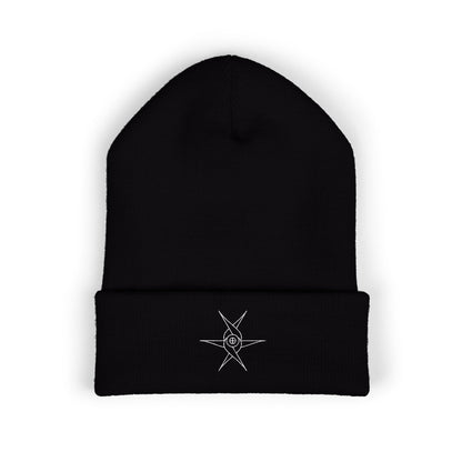 Angel glyph embroidered on beanie hat