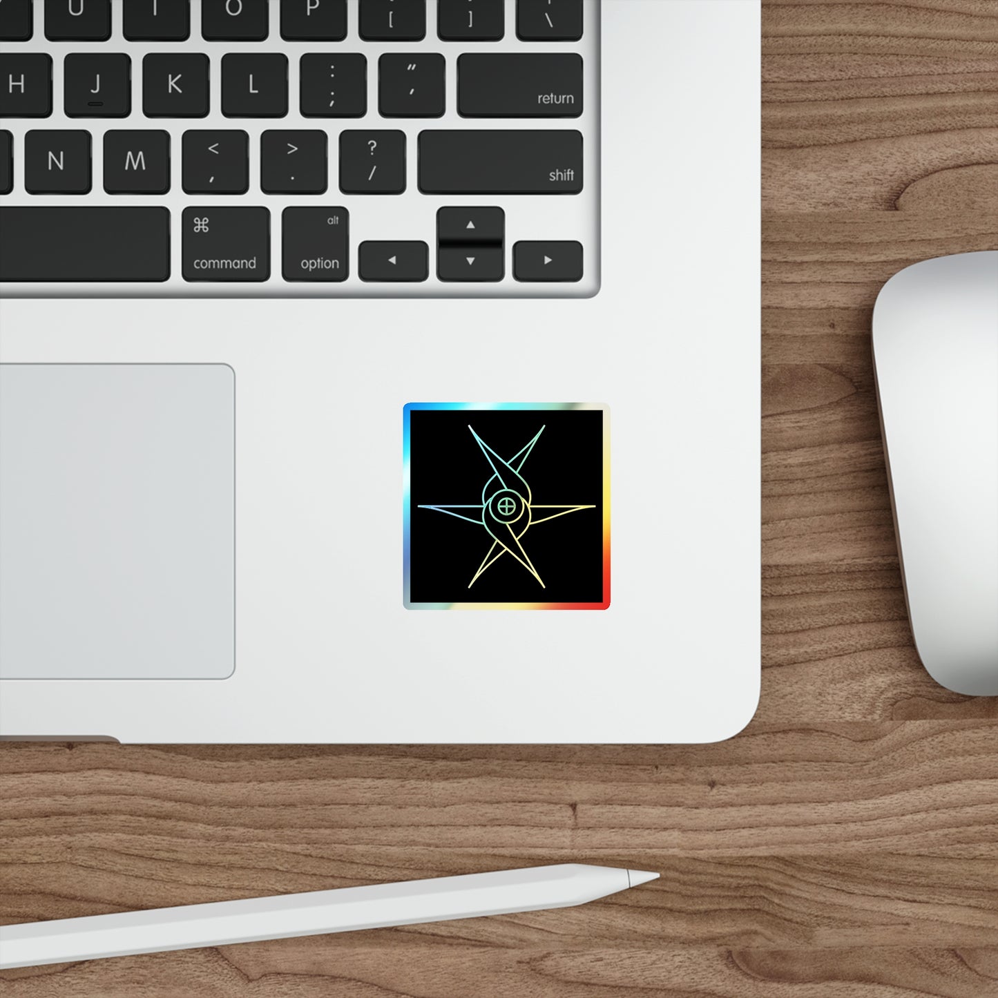 Angel glyph on holographic sticker